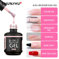 CHUNSHU 6 IN 1 Extension UV Gel Polish In A bottle Builder Nail Gel Rubber Base Coat Semi Permanent Nails Art Self-leveling 15ML Good Vibrations