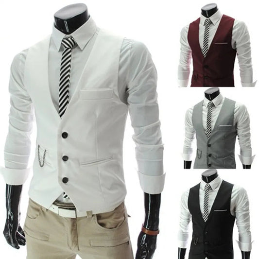 New Arrival Dress Vests For Men Vest Slim Fit Mens Suit Vest Male Waistcoat Gilet Homme Casual Sleeveless Formal Business Jacket Good Vibrations