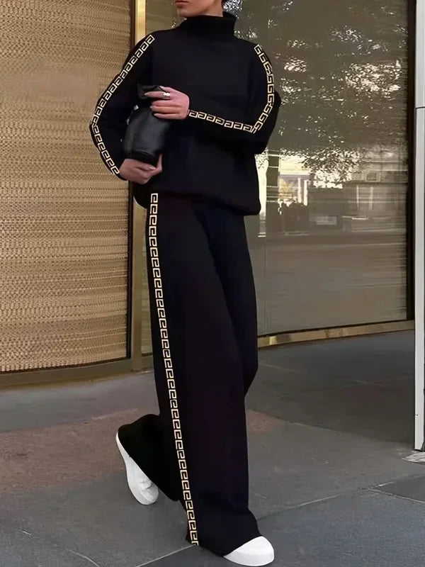 Missuoo 2025 Spring Casual Pant Sets for Women Side-striped Loose Fit Sweatshirt Suit Stand Collar Shirt Top & High Waist Pants Good Vibrations