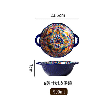 Ceramic Tableware Set Rice Bowl Serving Plate Creative Cutlery Soup Plate Noodle Handle Bowl Sauce Dish Steak Salad Fruit Plate Good Vibrations