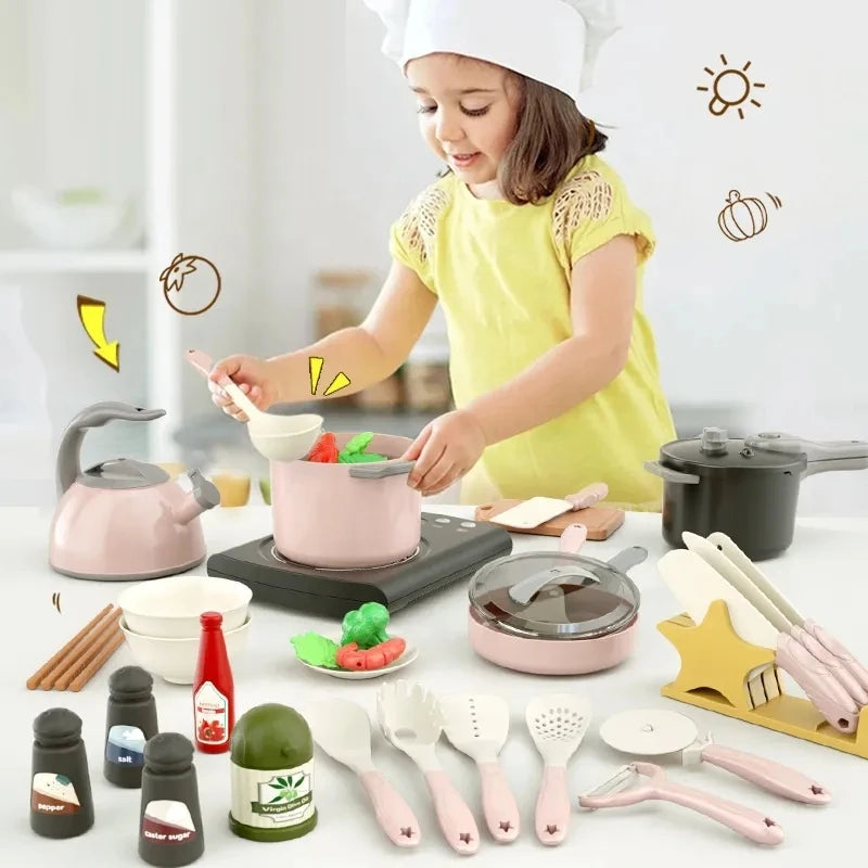 Toy Kitchen for Kids Cooking Utensils Children's Pretend Play Cutting Miniature Food Set Pot Pan Educational Unisex Novel Gift Good Vibrations