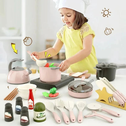 Toy Kitchen for Kids Cooking Utensils Children's Pretend Play Cutting Miniature Food Set Pot Pan Educational Unisex Novel Gift Good Vibrations