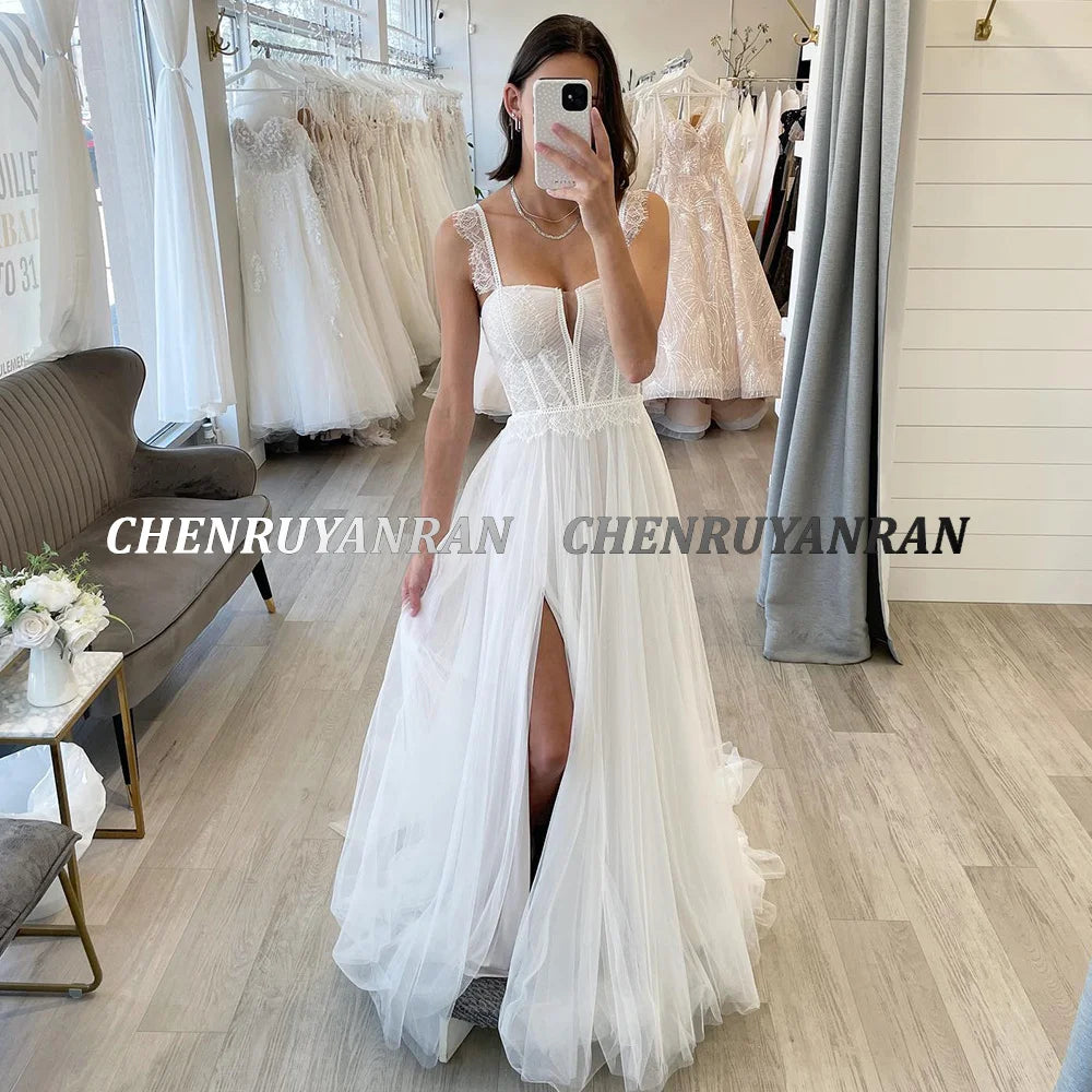 Simple Wedding Dresses For Women 2025 Sweetheart Boho Long Wedding Gowns Side Split Tulle Elegant Bride Dress vestidos de noviaS Good Vibrations