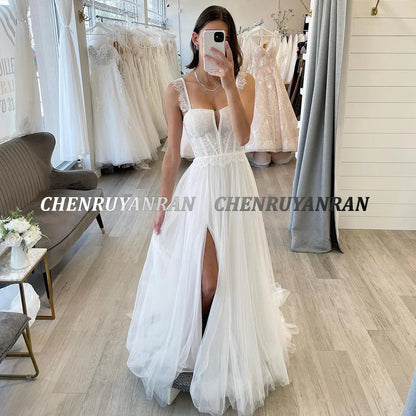 Simple Wedding Dresses For Women 2025 Sweetheart Boho Long Wedding Gowns Side Split Tulle Elegant Bride Dress vestidos de noviaS Good Vibrations