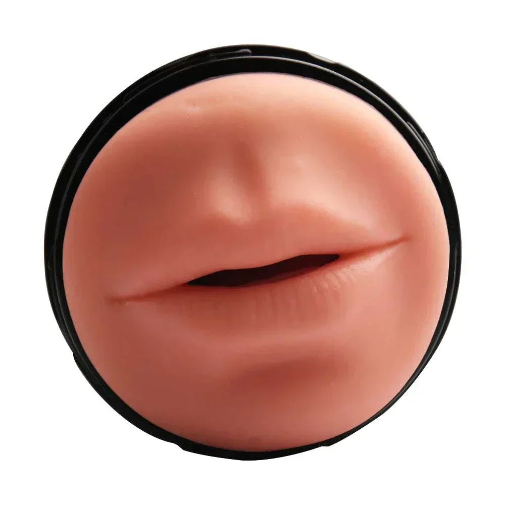 Male masturbation cup with silicone double head for oral simulation.