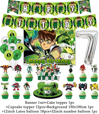 Cartoon Ben-10 Birthday Party Decoration Balloons Favor Set Banner Cake Toppers Baby Shower Boys Gift Party Supplies Photo Prop Good Vibrations