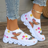 Fashion Crystal Butterfly Knitted Sneakers Shoes Woman Summer 2024 Breathable Mesh Slip On Platform Casual Flats Women Tennis Good Vibrations