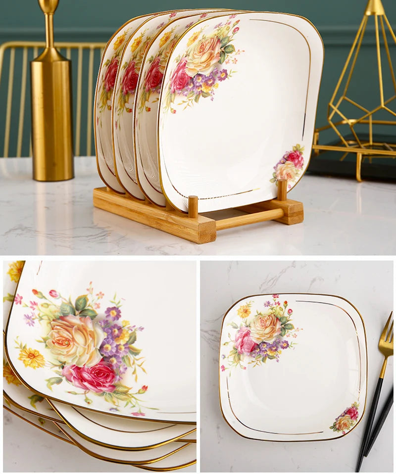 7-inch square expensive plate bone china ceramic tableware square deep plate steamed dish healthy ceramic food plate Good Vibrations