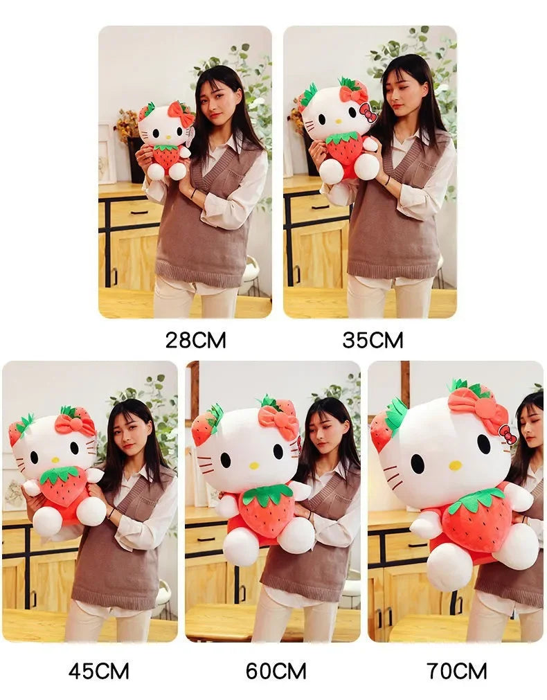 22cm Sanrio KT Cat Plush Toys Kawaii Strawberry KT Cat Plush Doll Home Decor Plushie Toy Girl Birthday Gift Good Vibrations