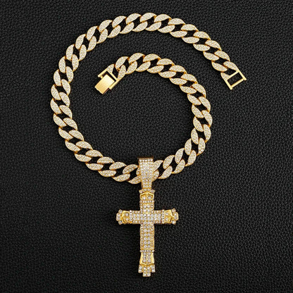 Cross Cross Pendant Necklace For Men Hip Hop Cuban Chain Bling Jewelry With Crystal Miami Cuban Chain fashion jewelry Good Vibrations