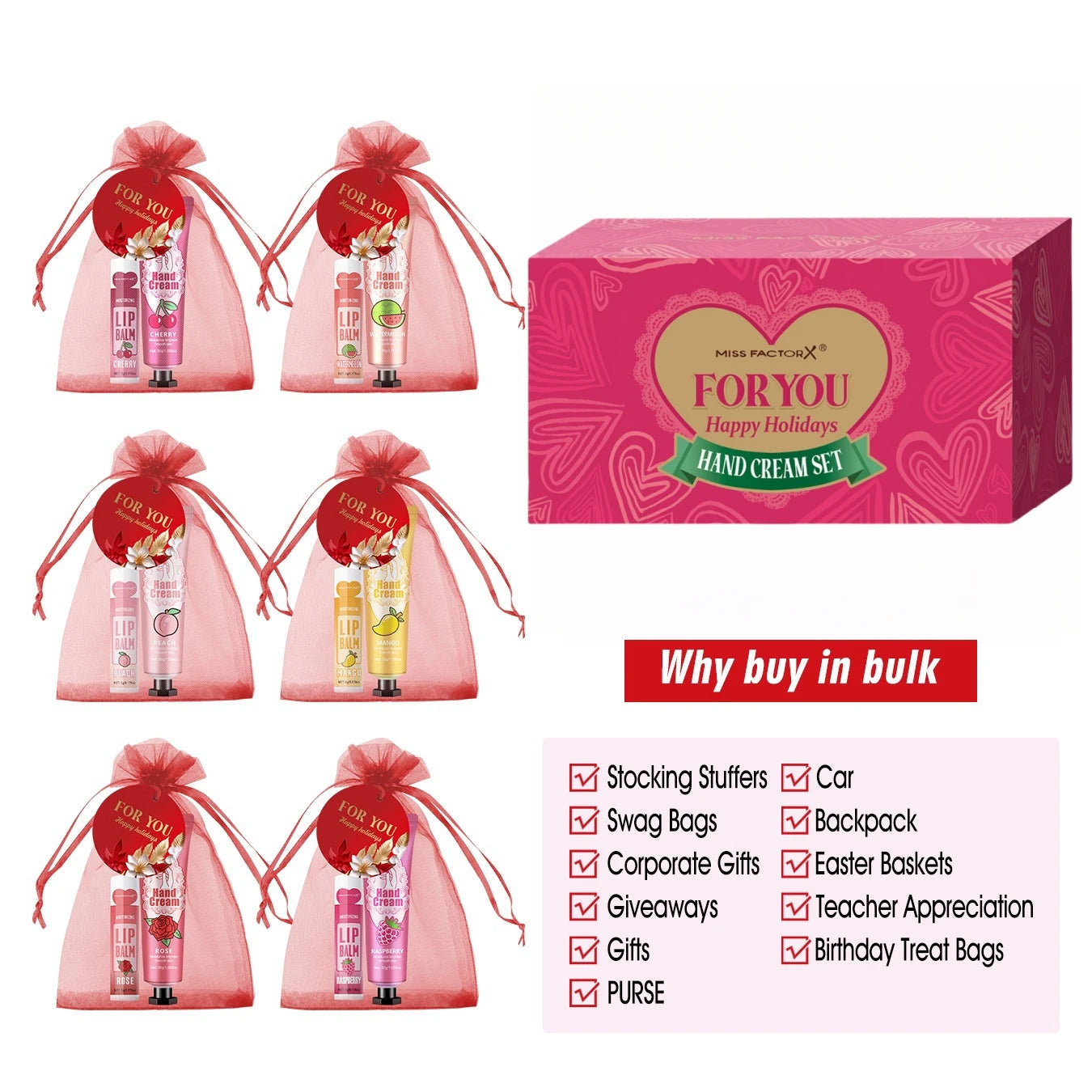 96pcs gift set hand cream and lip balm, with thank you card and organza bag, suitable for wedding, ladies party Good Vibrations
