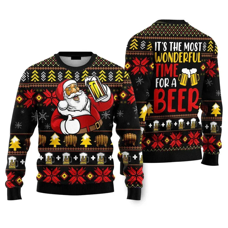 Fashion Santa Claus Beer Ugly Christmas Sweater For Men Clothing 2026 New Year Hoodie Streetwear Holiday Party Sweatshirts Good Vibrations