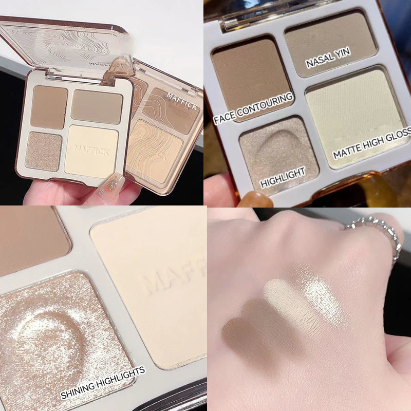 MAFFICK 4-Color Contour Palette:Matte Brightener, and Shimmer Highlight-Versatile Multi-Use Palette for Eye Shadow, Contouring, Good Vibrations
