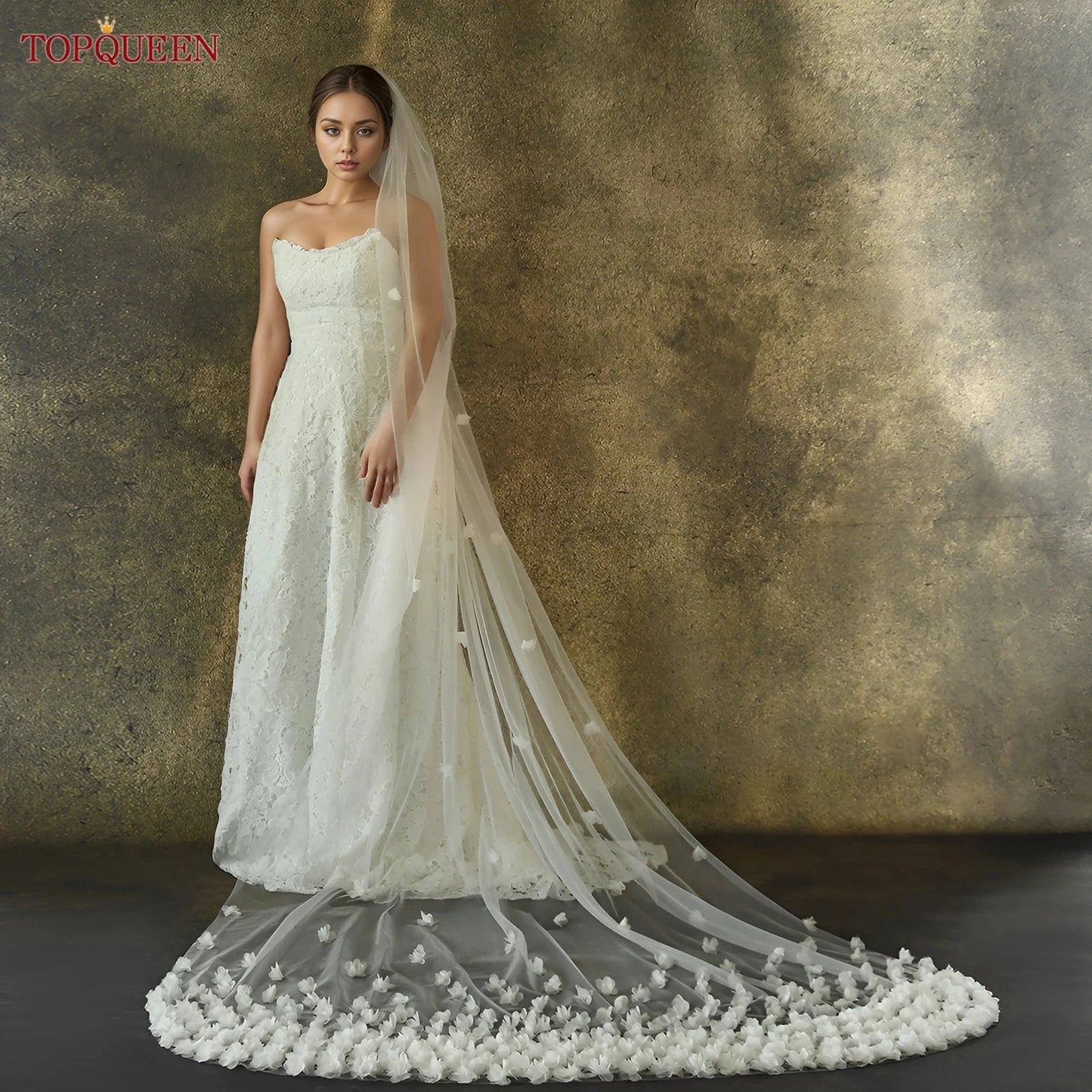 TOPQUEEN V93 Wedding Veil with 3d Flowers  Mantilla High Quality Bridal Veil Flowers Bridal Veil Soft Tulle Veil Good Vibrations