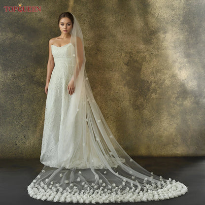TOPQUEEN V93 Wedding Veil with 3d Flowers  Mantilla High Quality Bridal Veil Flowers Bridal Veil Soft Tulle Veil Good Vibrations