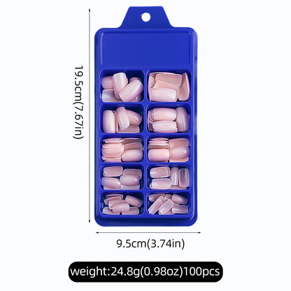 100Pcs Light Pink Press on Nails Short Medium Square Wearable Fake Nails Tips 10 sizes Full Cover False Nails Finger Decoration Good Vibrations
