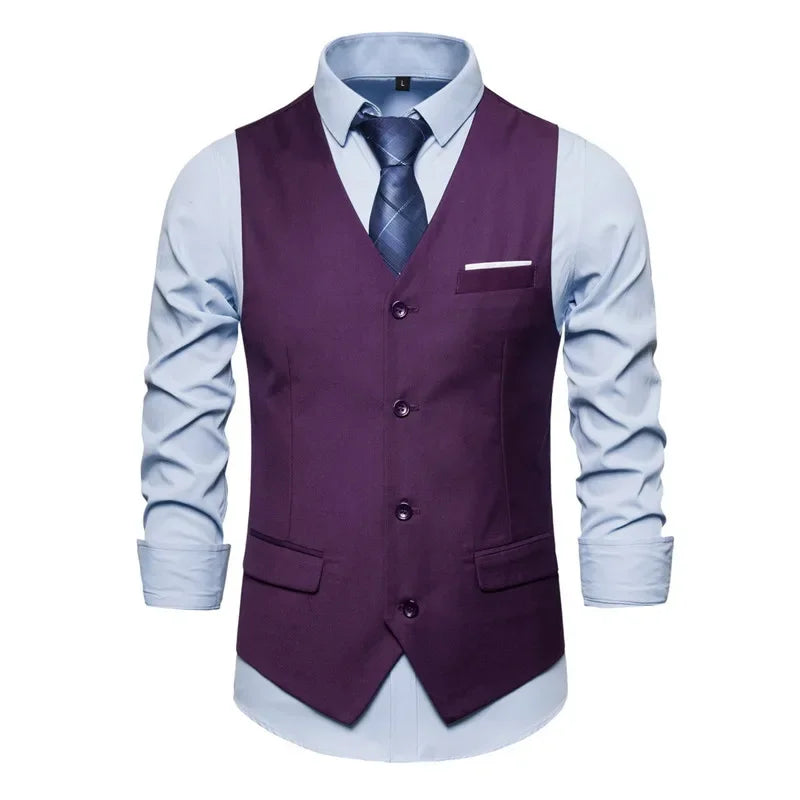 Blue Suit Vest, Men's Business Sleeveless Vests Jacket, Asian size S-6XL, Wedding Party Waistcoat, Red Purple Black Gray Good Vibrations