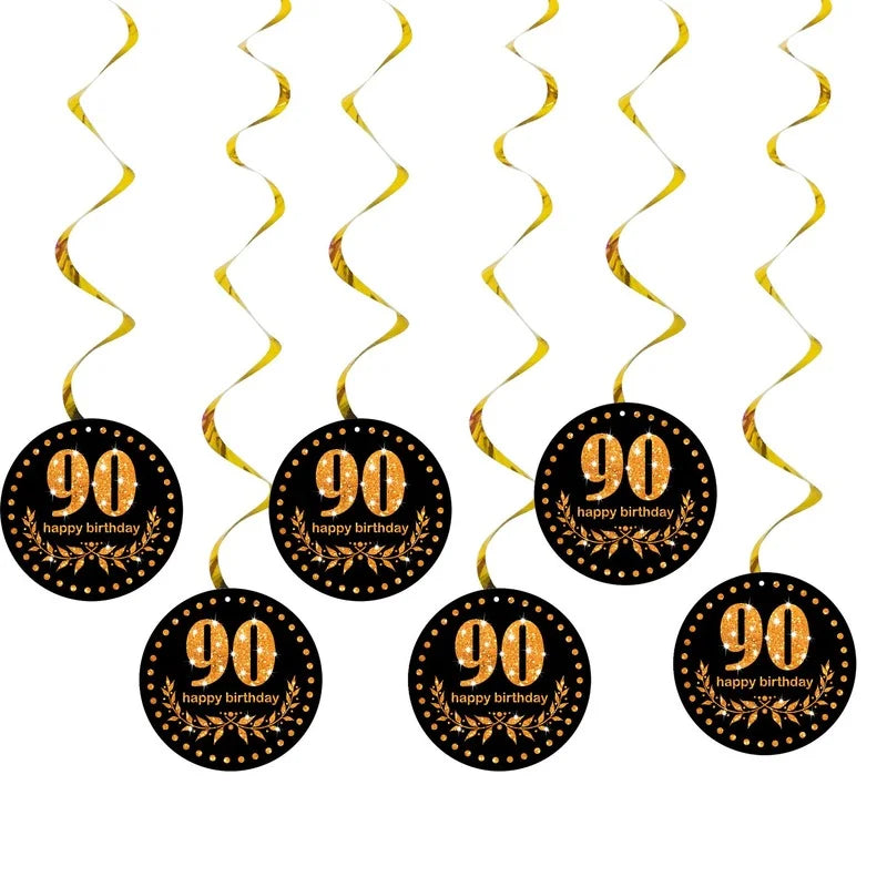 6 Pcs/set Happy Birthday 16 18 21 30 40 50 60 70th Years Old Spiral Swirl Hanging Ornaments Birthday Party Favors Decorations Good Vibrations