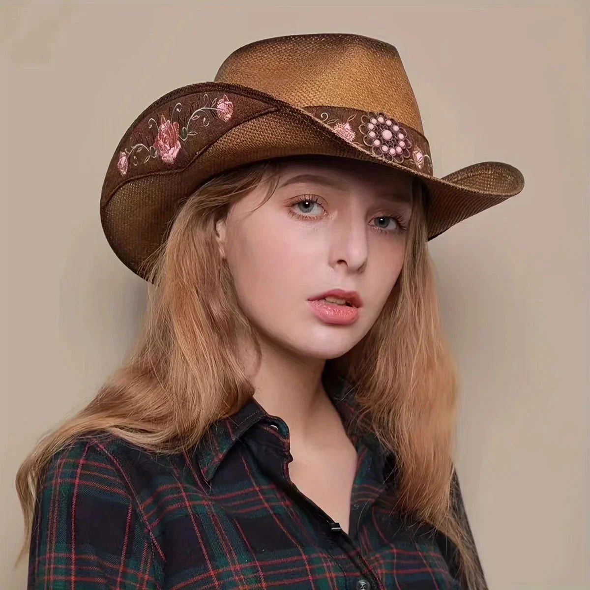 Large-brimmed Western Cowboy Hat, Outdoor Riding Hat, Beach Sun Hat, Ethnic Embroidered Flower Hat, Dance Party Hat Beach Hat Good Vibrations