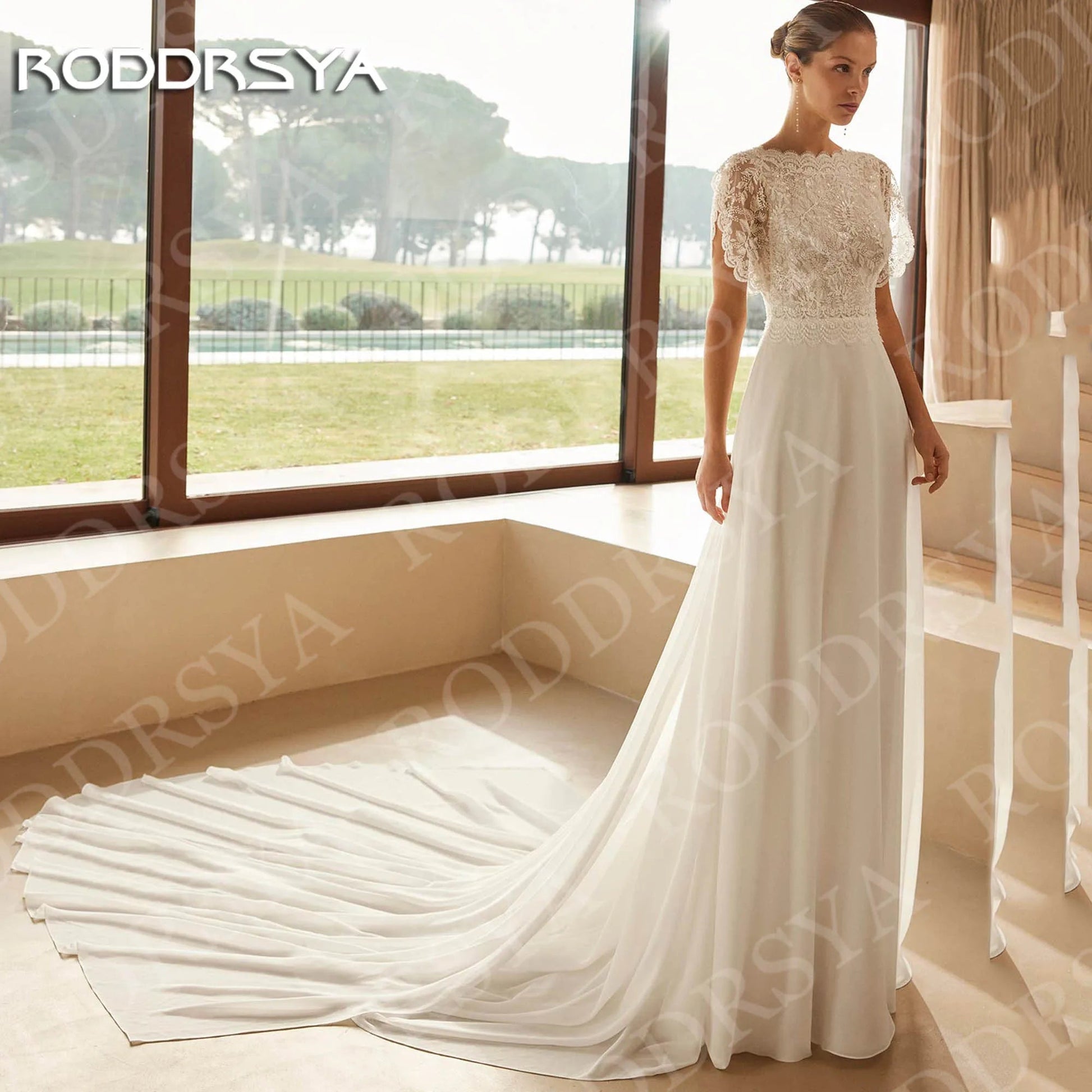 RODDRSYA Elegant Bohemian Wedding Dress Lace Short Sleeve Chiffon A Line Bridal Dresses Backless Customized robe mariage 2026 Good Vibrations