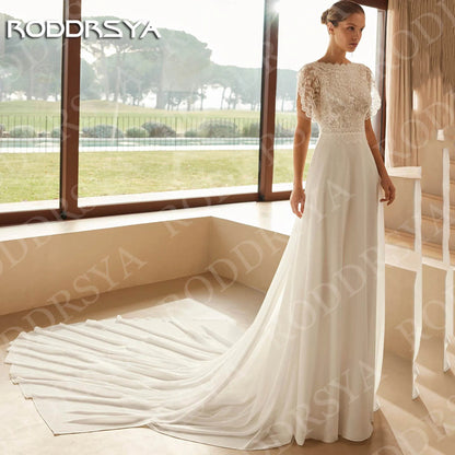 RODDRSYA Elegant Bohemian Wedding Dress Lace Short Sleeve Chiffon A Line Bridal Dresses Backless Customized robe mariage 2026 Good Vibrations