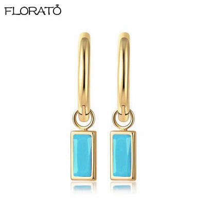 925 Sterling Silver Needle Summer Blue Earrings Trend 18K Gold Hoop Earrings for Women Fashion Puncture Jewelry Ear Accessories Good Vibrations
