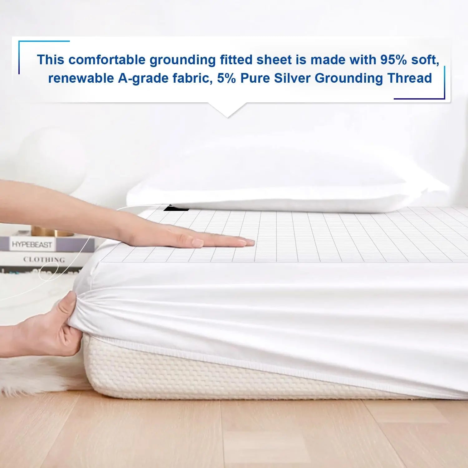 MAXSHARER Earthing 160*200*30cm fitted sheet Organic cotton with Conductive silver fiber Grounding bed sheet for Nature Wellness Good Vibrations