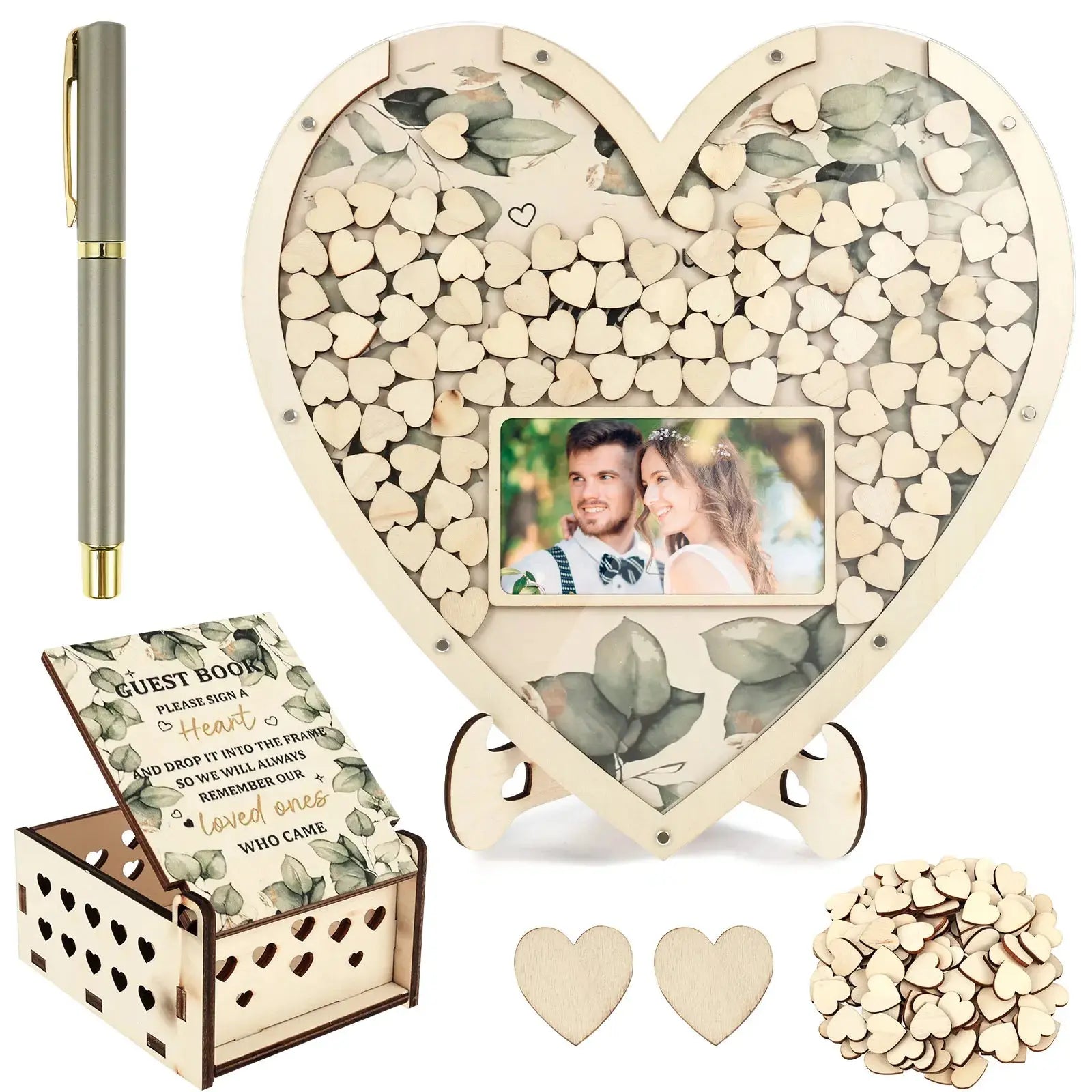 Wooden Wedding Guest Book Heart Shaped Guest Book Wedding Reception Personalized Nuptial Attendee Board Decoration for Reception Good Vibrations