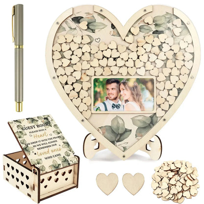 Wooden Wedding Guest Book Heart Shaped Guest Book Wedding Reception Personalized Nuptial Attendee Board Decoration for Reception Good Vibrations