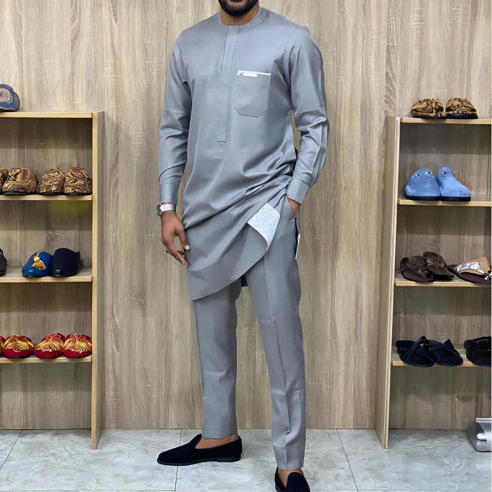 New Dashiki Luxury Full Set Men's Set Round Neck Embroidered Men's Set African Traditional Two Piece Set Men's Full Set Suit Good Vibrations