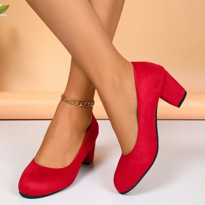 Shallow Women High Heels Shoes Retro Mid Heels Pumps Fashion Trend Autumn Designer Shoes Walking Dress Shoes Zapatos De Mujer Good Vibrations