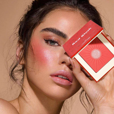 1PC Waterproof Blush Palette: Nude matte with pearlescent particles, light pink, orange and red, lightweight and long-lasting, s