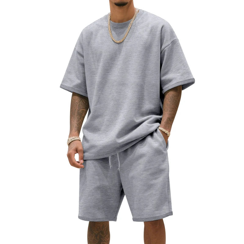 Men's Two-Piece Clothing Set, Loose Round-Neck T-Shirt and Shorts Set, Casual Sportswear, Perfect for Summer Good Vibrations
