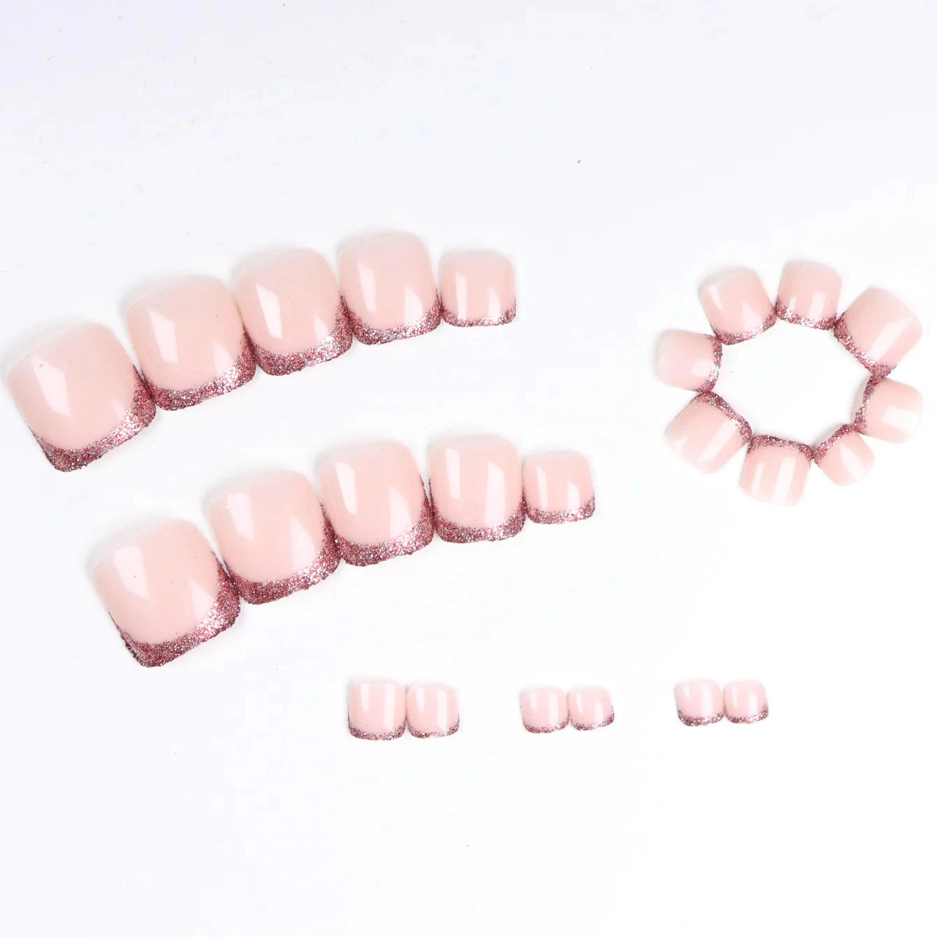 24pcs French Fake Toenails Pink Gradient Full Cover Short Square Toe Nails Foot Nails Tips for Women Girls Good Vibrations
