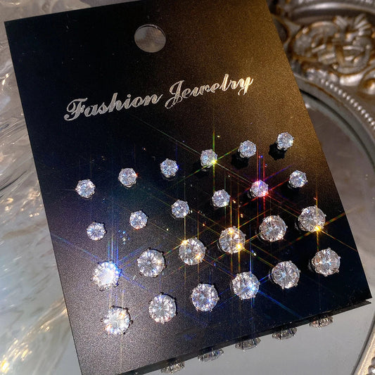 12 Pcs Zircon Earrings Set Briliant Shiny Stud Earrings for Women Simple Pearl Irregular Trendy Jewerly Accessories 2024 New Good Vibrations
