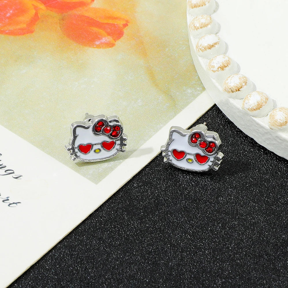 Sanrio Hello Kitty earrings - red bow accessories, cute jewelry suitable for girls and women. Good Vibrations