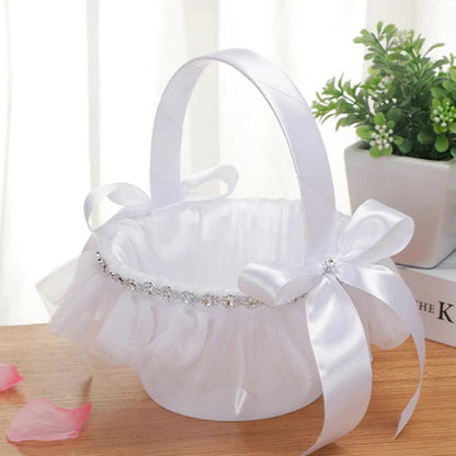White Flower Girls Basket Simple Wedding Flower Basket  Bride Bridesmaid Hand Held Basket Wedding Ceremony Party Decorations Good Vibrations