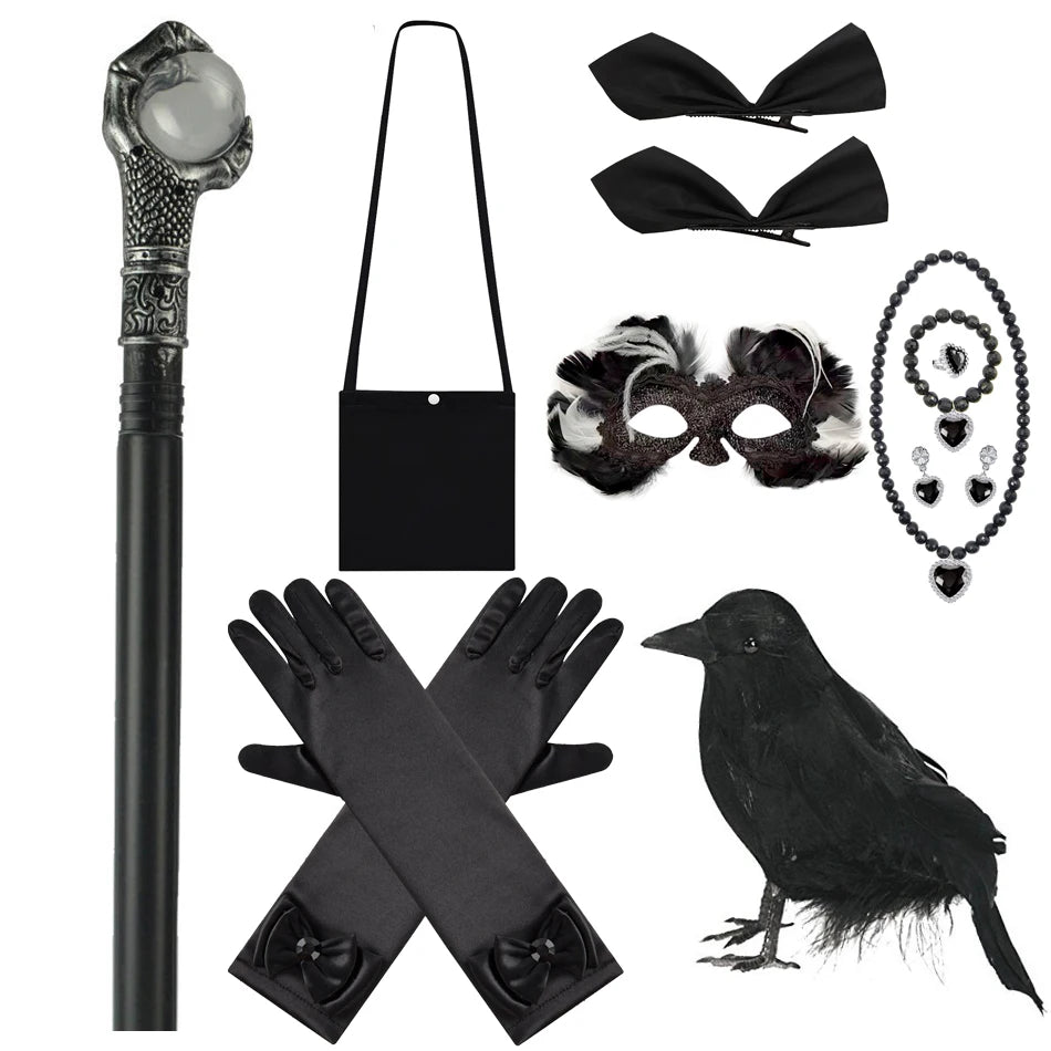 Halloween Costume For Kids Black Witch Dress Luxury Lace Sequin Evil Role Playing Costume Maleficent Dress Up Outfit Ghost Bride Good Vibrations