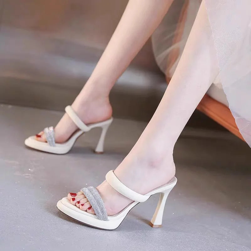 High Heel Sandals 2026 Summer New Round Rhinestone Platform Non-slip Wear-resistant Stiletto Slippers Good Vibrations