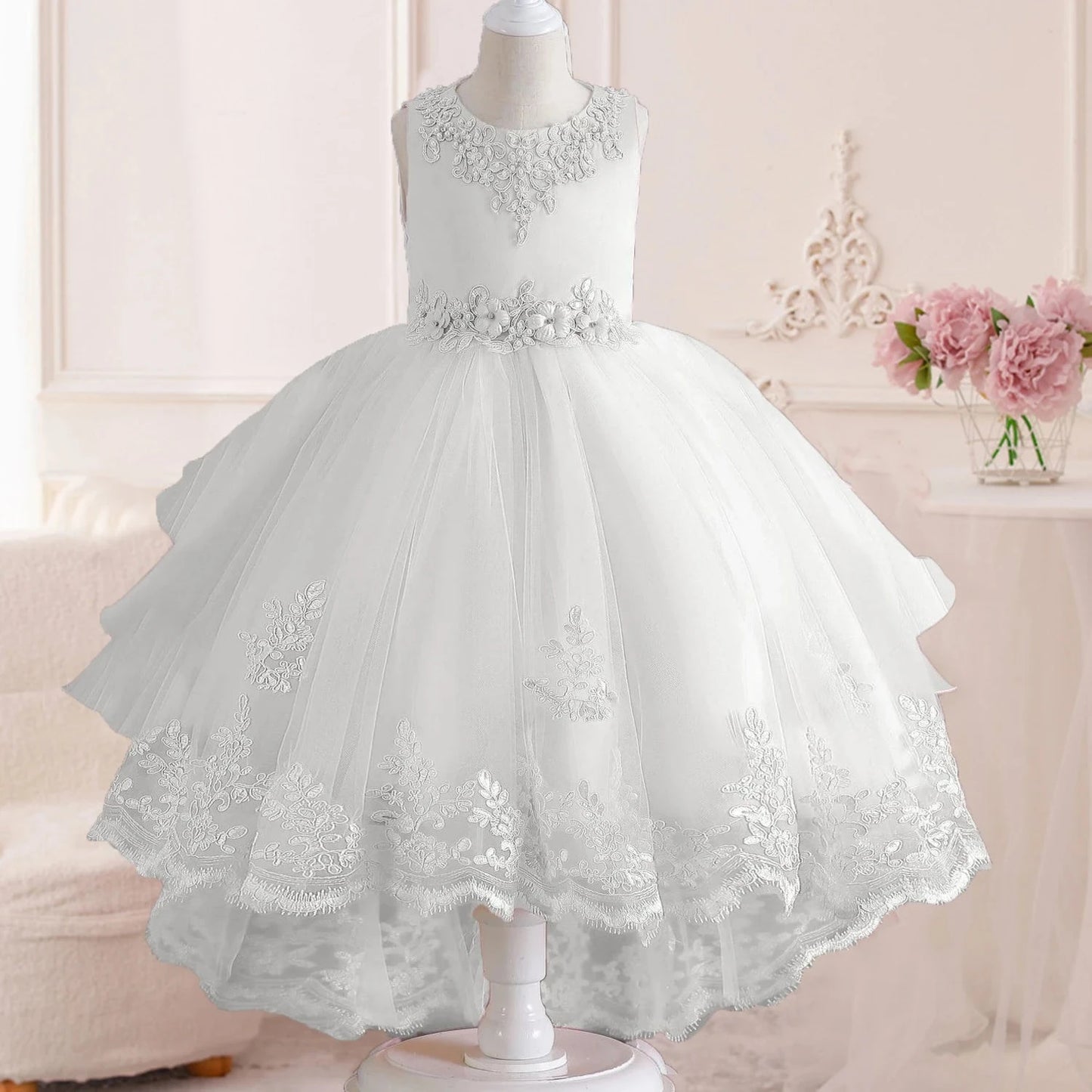 Little Girls Lace Embroidered Flower Girl Dress Birthday Party Pageant Hi-Lo Gown AT122 Good Vibrations