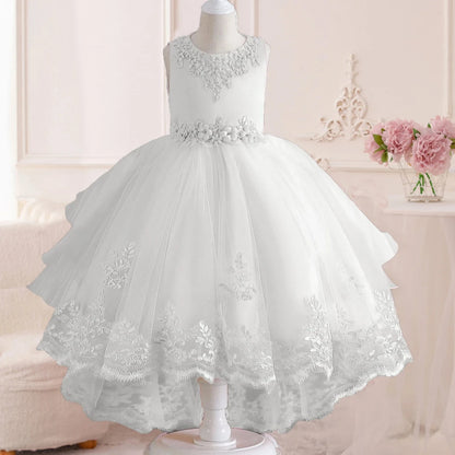 Little Girls Lace Embroidered Flower Girl Dress Birthday Party Pageant Hi-Lo Gown AT122 Good Vibrations
