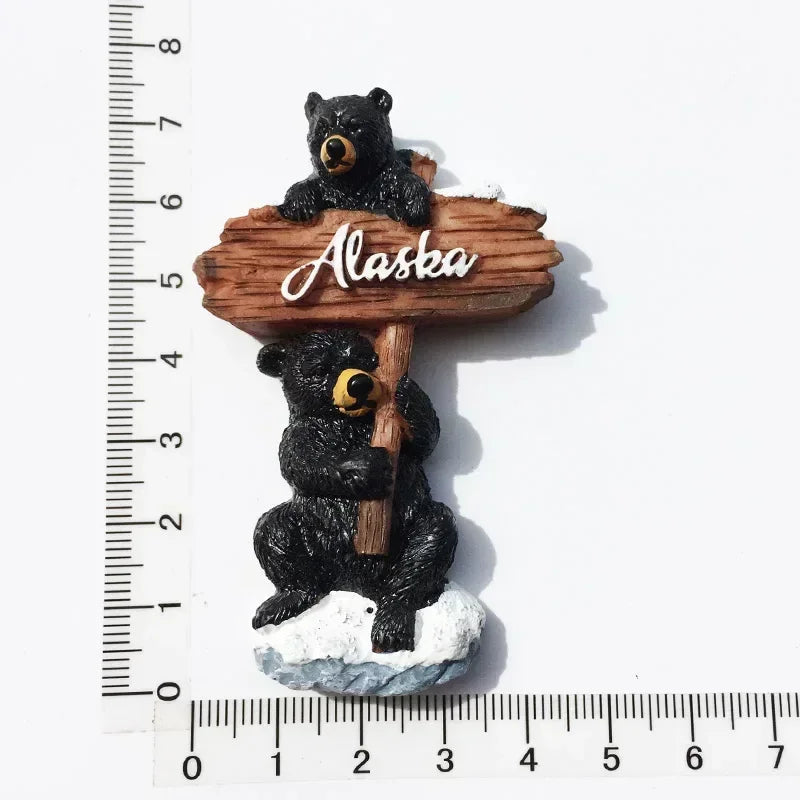 USA Alaska Bear Kawaii Fridge Magnets Tourism Souvenir British Canada Bear Refrigerator Magnetic Stickers Cute Magnet Decor Gift Good Vibrations