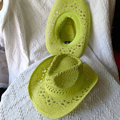 hats straw cowgirl western hat  mexican hat  retro curling hat western cowboy hat outdoor riding hat travel sports hat Good Vibrations