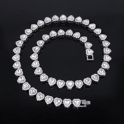 ZAKOL 45CM New Hip Hop Tennis Chain Bracelet Necklace Shiny Heart Rhinestone CZ Fashion Rock Party Jewelry Set Good Vibrations Adult Super Store