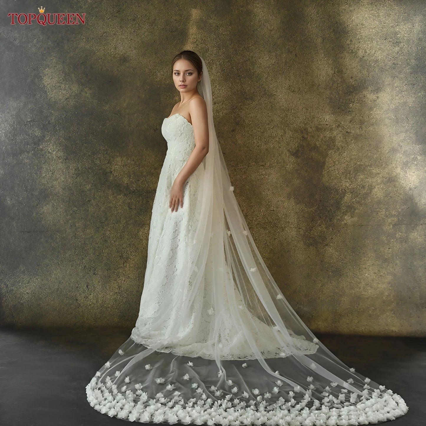 TOPQUEEN V93 Wedding Veil with 3d Flowers  Mantilla High Quality Bridal Veil Flowers Bridal Veil Soft Tulle Veil Good Vibrations