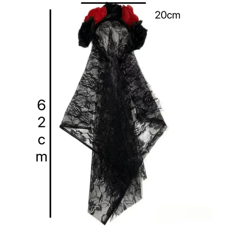 Halloween Black Veil Decoration Halloween Simulation Flower Headband Wedding The Dead Costume Cosplay Party Headwear Accessories Good Vibrations