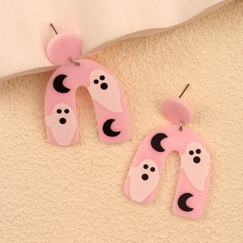 Halloween Dangle Earring With Cartoon Ghost Skeleton Coffin Clown Design Adorable Halloween Women Gift Good Vibrations
