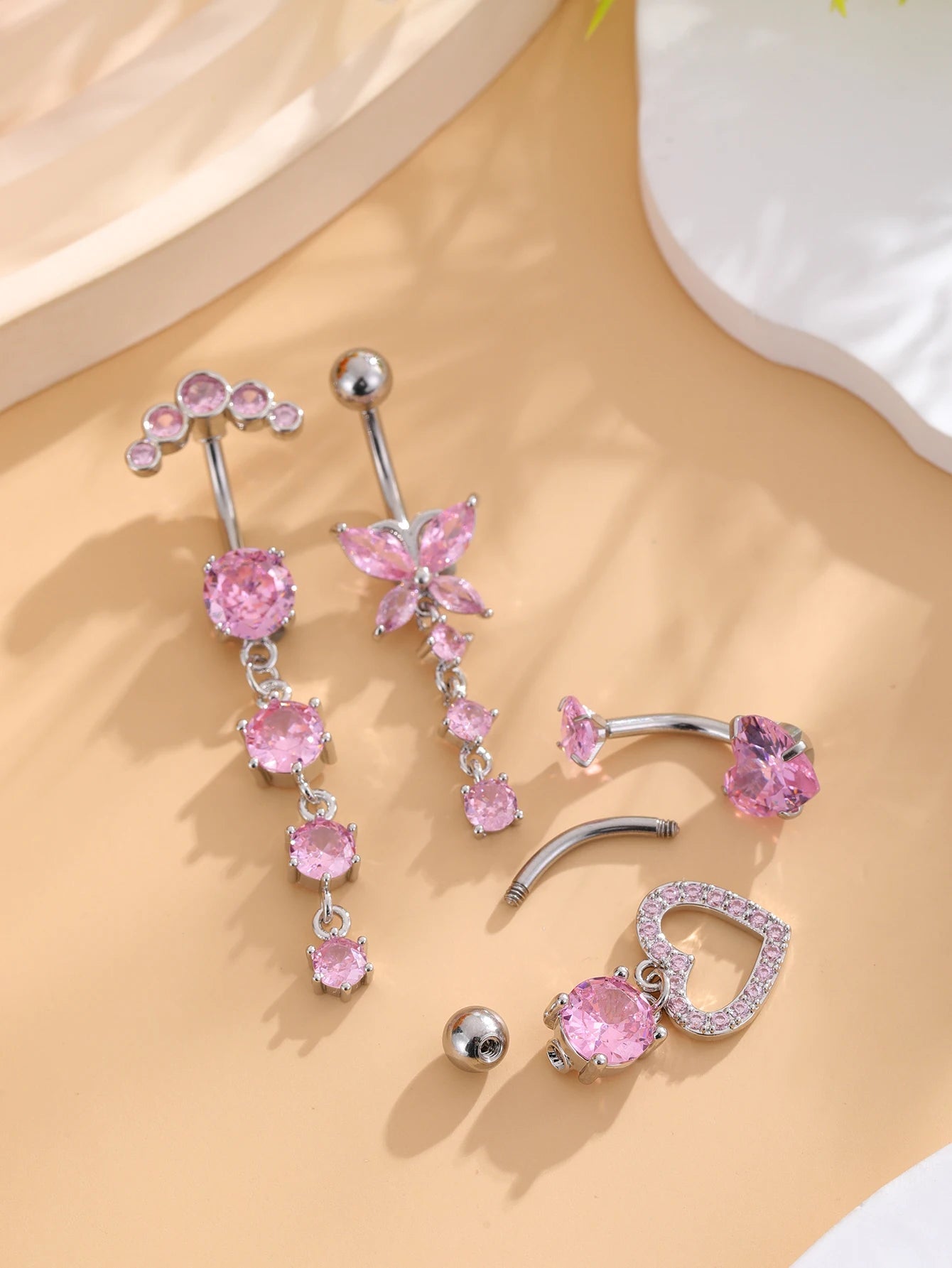 3-5pcs/Lot Belly Button Ring Sets Heart Butterfly Flower Dangled Belly Piercing Nombril 14G Curved Navel Rings Jewelry for Women Good Vibrations Adult Super Store