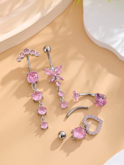 3-5pcs/Lot Belly Button Ring Sets Heart Butterfly Flower Dangled Belly Piercing Nombril 14G Curved Navel Rings Jewelry for Women Good Vibrations Adult Super Store