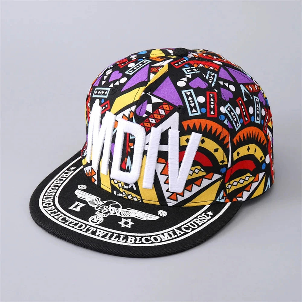 Floral Hip-hop Baseball Cap Boys Girls Embroidered Letters Flat Brim Sunshade Cap Street Hats For Parent-child Good Vibrations